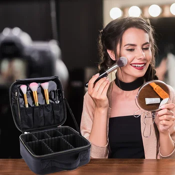 

Professional Leather Clapboard Make Up Box with Sufficient Durability and Ruggedness Travel Cosmetic Insert Handy Suitcase