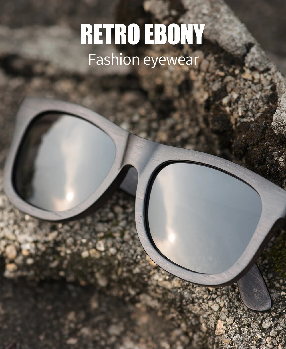 BOBO BIRD деревянные солнцезащитные очки выгравированное имя серые поляризованные линзы Ретро Ebony с подарочной коробкой gafas de sol hombre дропшиппинг OEM DG08a