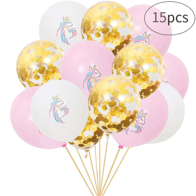 

15 pcs birthday balloon 10 inch latex balloon color printing unicorn sequin balloon set children happy birthday party decoration