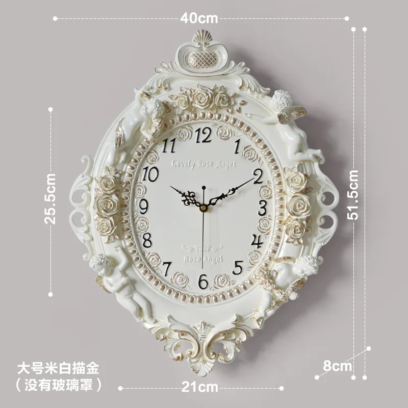Вкус выбор Декор Европейский ретро смолы пастырской кварцевые часы немой стиль приглушенные модные розы круглые настенные - Цвет: F 51cm3kg