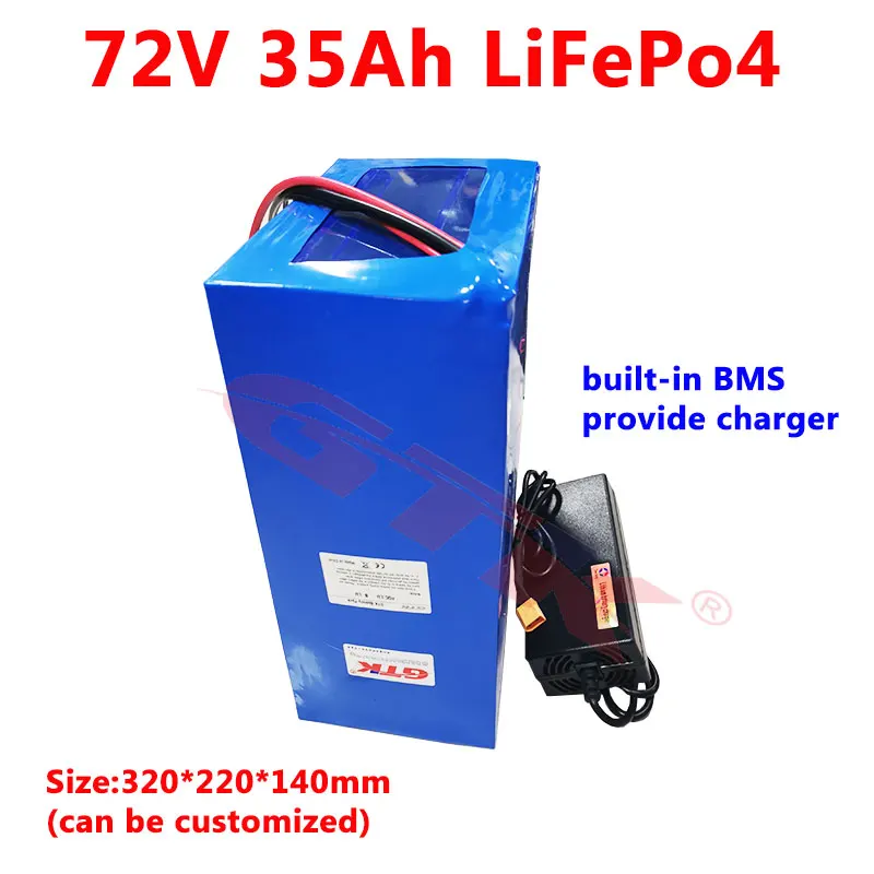 GTK 72v 35ah Lifepo4 lithium rechargeable battery pack with BMS 24S for 4000W motocycle/backup power/motorcycle+5A Charger | Электроника
