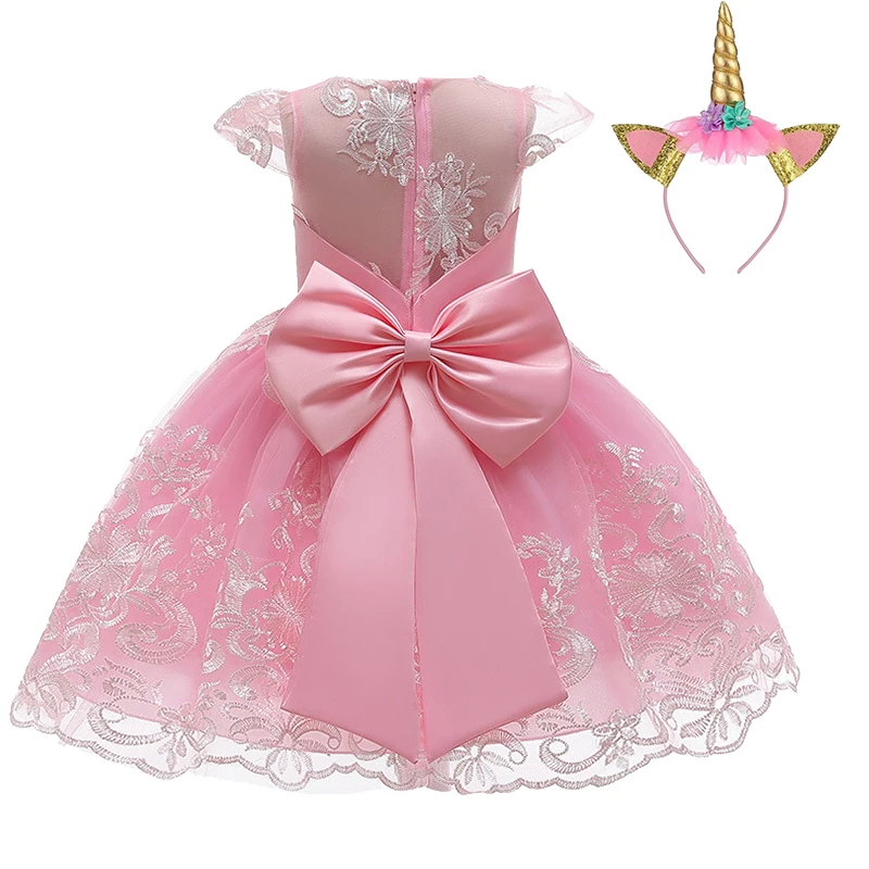 Big Bow Unicorn dress Girls Princess Dress Party Fancy Tulle Short sleeve appliques Christmas Kids Vestidos | Детская одежда и