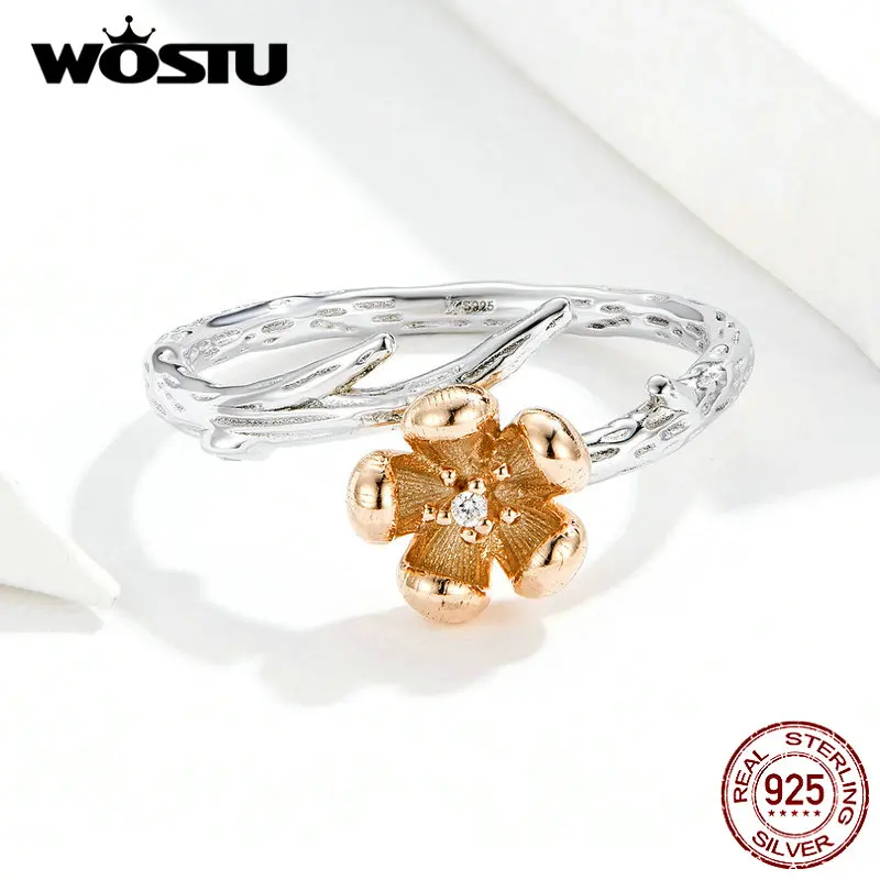 WOSTU, настоящее 925 пробы, серебряное, цветок сливы, кольцо для женщин, циркон, обручальные кольца для влюбленных, модное, уникальное ювелирное изделие CQR599