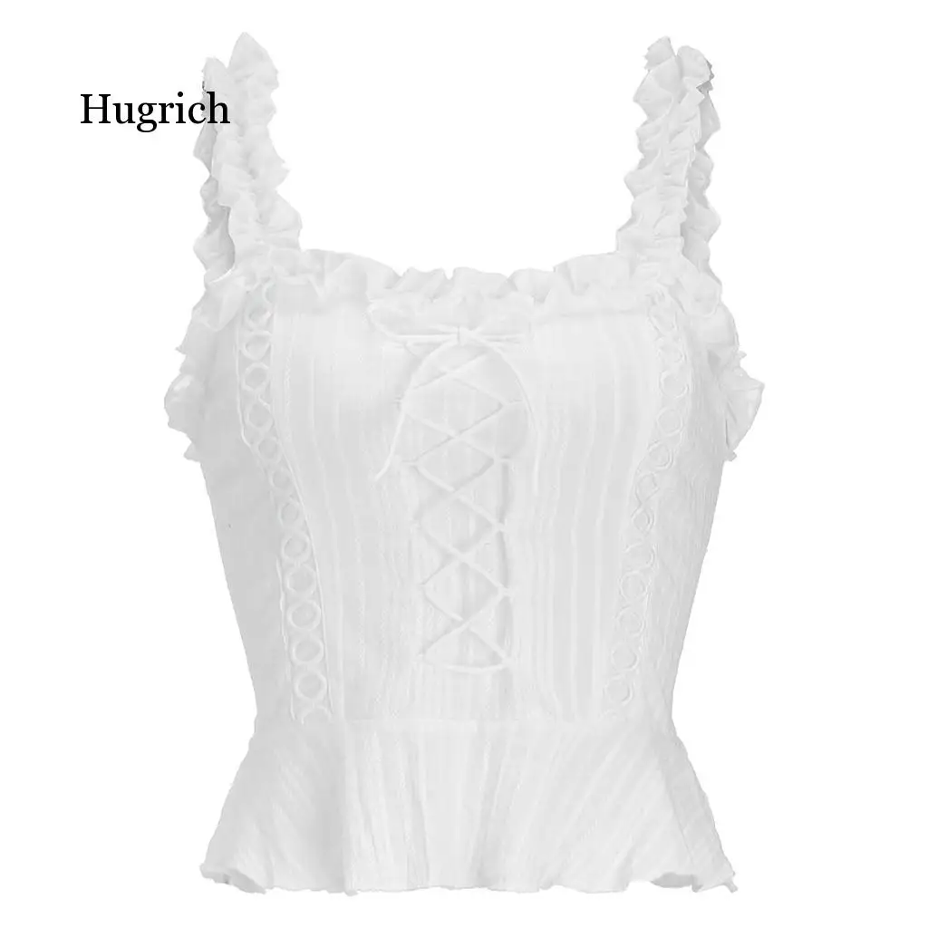 

Fashion Women White Summer Crop Top Holiday Lace Ruffles Tanks Tops Vest Casual Sexy Crop Top Haut Femme Streetwear Cropped 2020