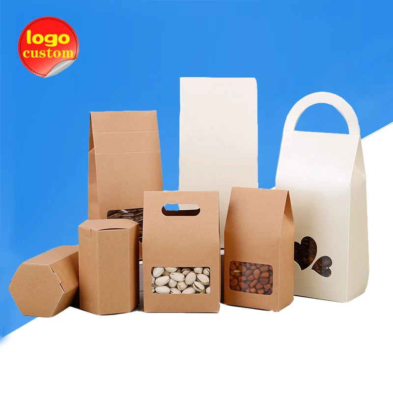 

White Kraft Ziplock Zipper Stand Up Bag with Window for Coffee Nut Grain Spice Food Snack Candy Gift Store Packaging Custom Logo
