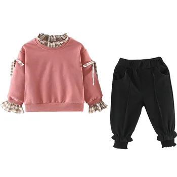 

Girls suit spring and autumn infant children lace collar t-shirt top + bloomers two-piece female baby