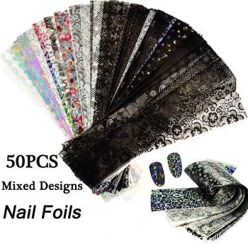 

50Pcs Laser Starry Sky Nail Foils Mixed Designs Nail Art Transfer Stickers Holographic Paper Decals Manicure Nail Decor
