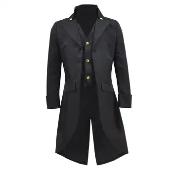 Cossky Kids Steampunk Black Jacket Boys Trenchcoat Party Tailcoat Cosplay Costume