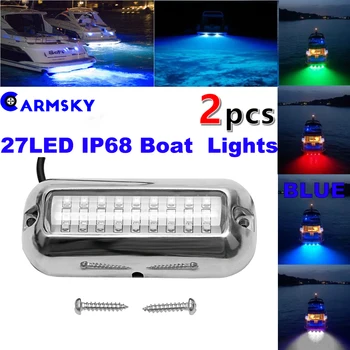 

2PCS Universal 27 Blue LED 316 Stainless Steel Boat Transom Light Waterproof IP68 Caution Marine Light Water Pontoonlight