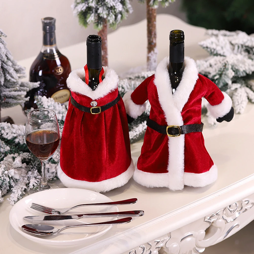 

Creative Christmas Clothes Style Red Wine Bottle Cover Champagne Wine Bottle Cover for Holiday Xmas Bar Party Home Table Decor