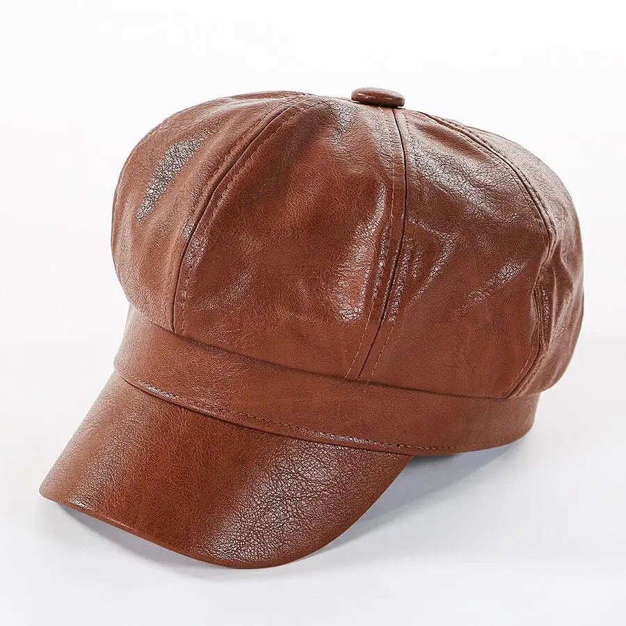 Pu Leather Beret Hat Winter Hats For Women Painter Newsboy Cap Male Vintage England Style Beret Female Black Boinas Hats