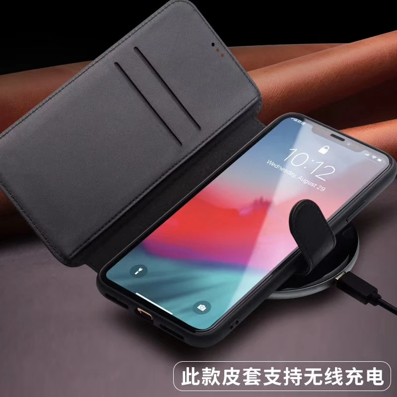 Чехол QIALINO для iPhone 11 Pro Max простой ручной чехол из натуральной кожи с откидной крышкой для карт
