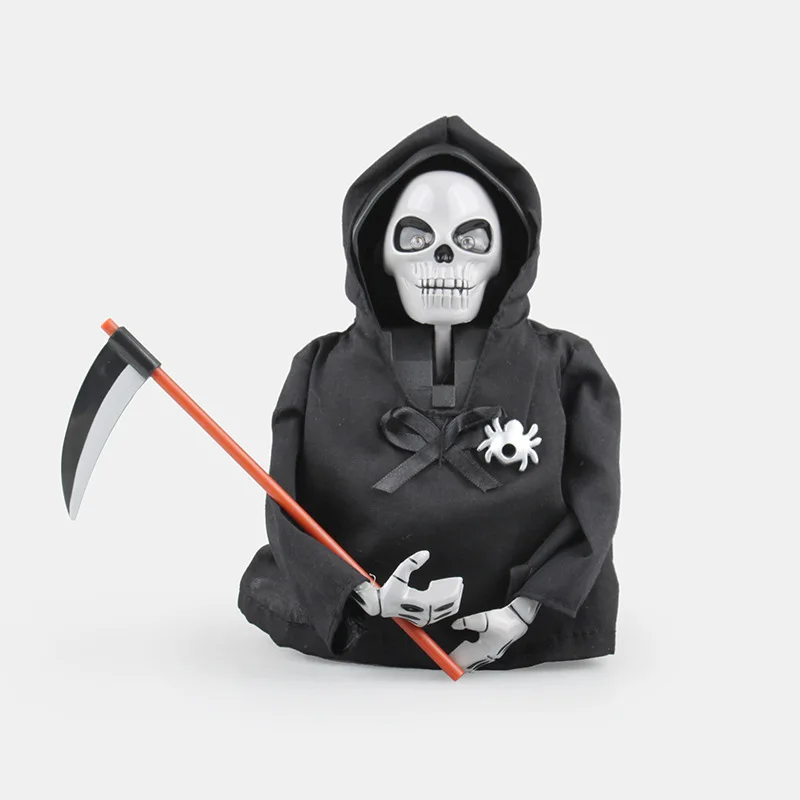 

Halloween Whole Person Horror Toy Scream Sensing Skeleton Skull Head-Sound Making Shining Death Scythe Garage Kit