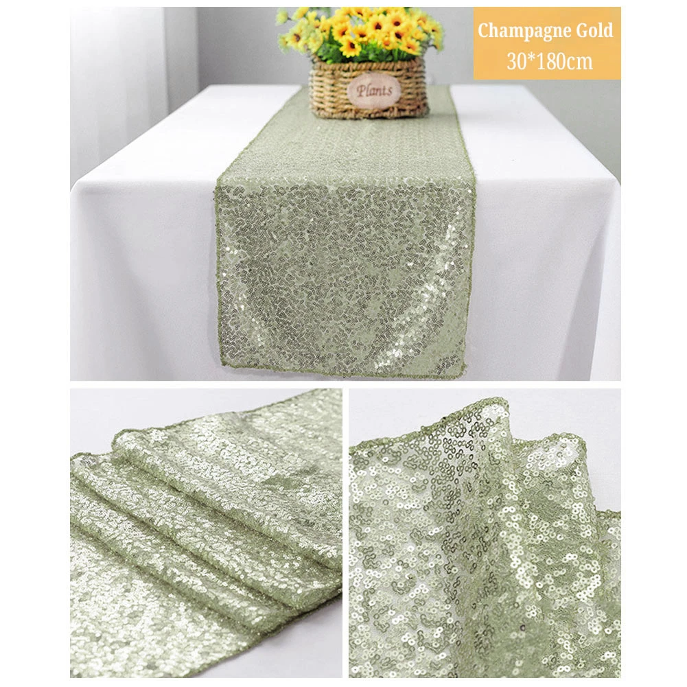  1pc Sparkly Rose Gold Sequin Table Runner Cloth Flag For Wedding Party Christmas Tablecloth Home De