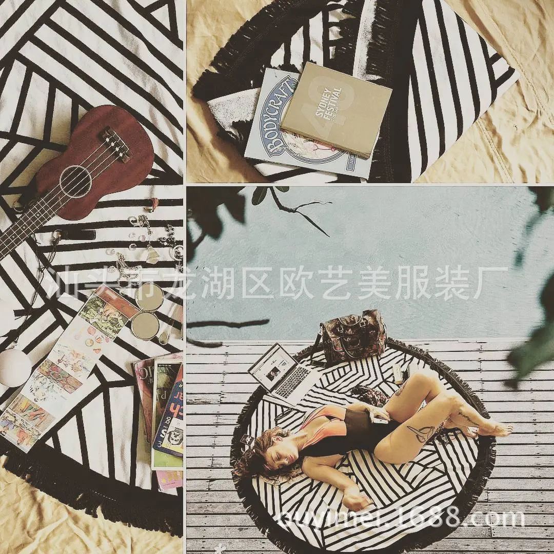 AliExpress пляжное полотенце с круглыми кисточками в полоску с принтом, пляжное полотенце pi jian jin, коврик для улицы 2141