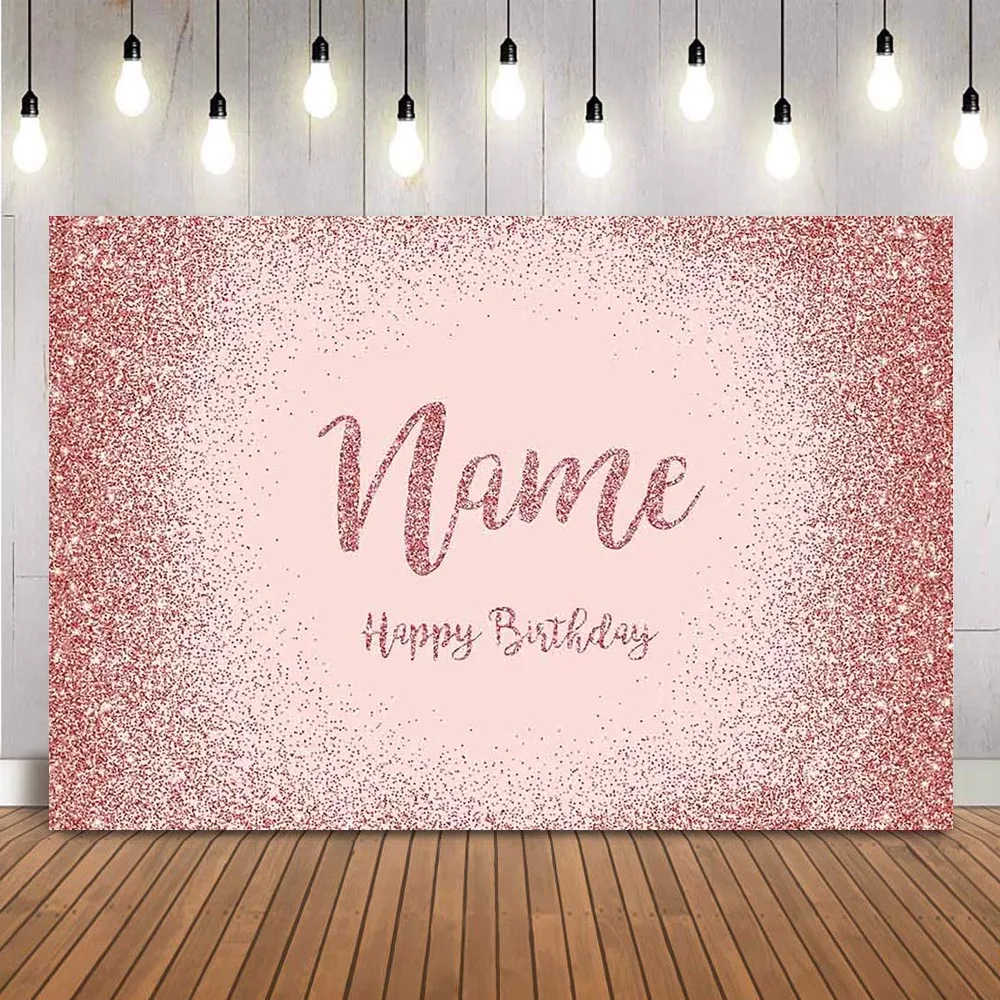 Pink Rose Glitter Backdrop Happy Birthday Photo Background Glitter shiny dots Background for photo studio photocall Name photo backdrop