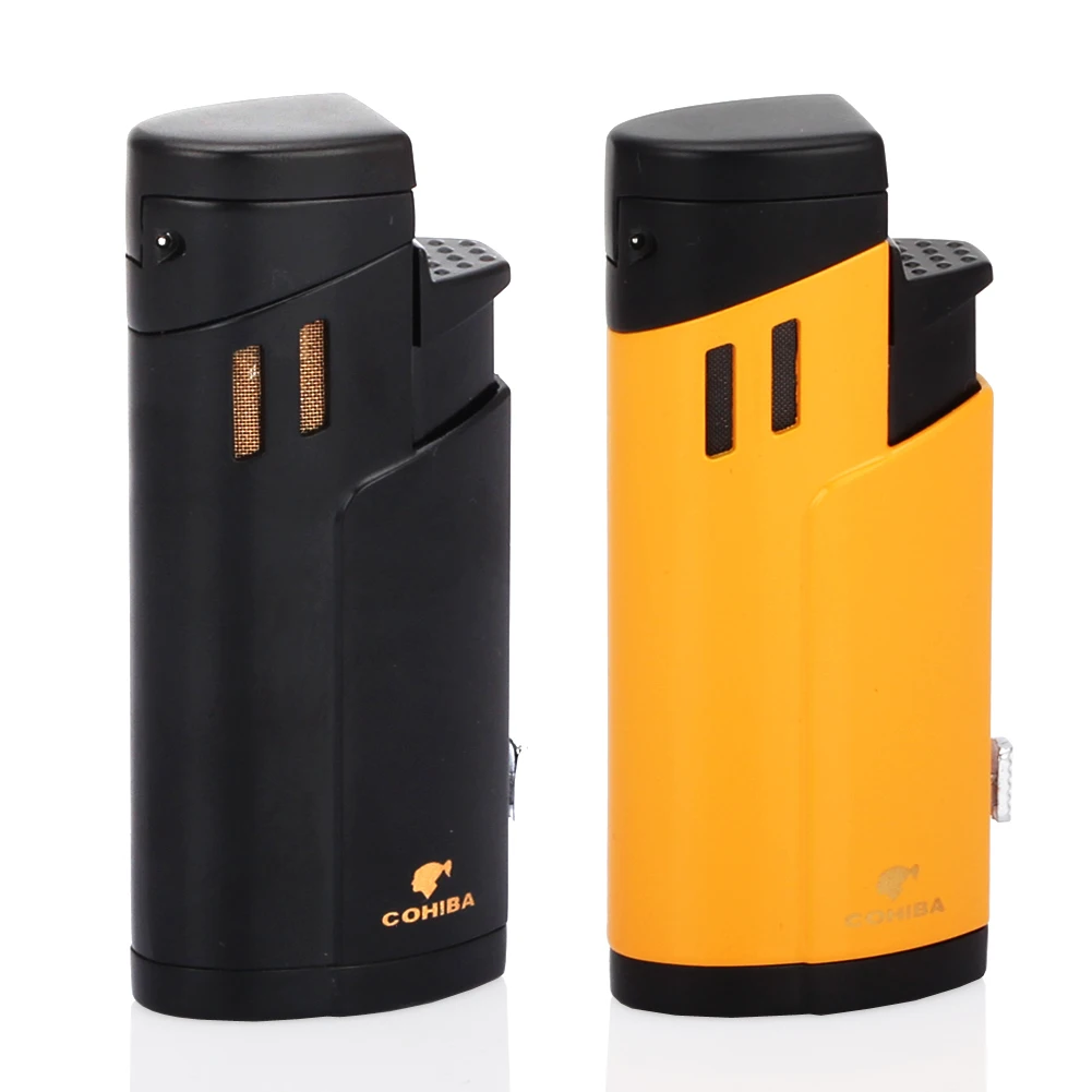 COHIBA ветрозащитные зажигалки, 3 фонарь, газовая зажигалка для сигар, карманная металлическая зажигалка, аксессуары для сигарет, многоразовые W/Cigar Punch
