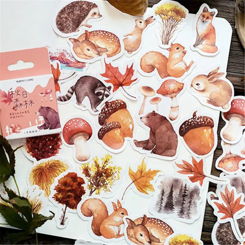 

46pcs Box Journal Japanese Paper Fall Squirrel Stationary Small Travel Diary Stickers Scrapbooking Flakes