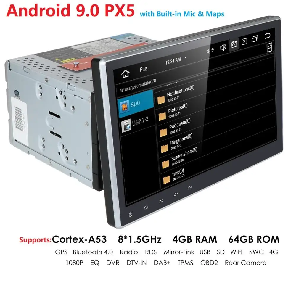 10," 2Din Android 9,0 универсальный автомобильный стерео радио gps навигация нет-DVD поддержка 4G wifi Bluetooth Зеркало Ссылка с 4 Гб+ 64 ГБ