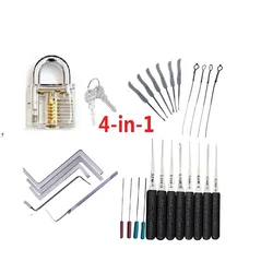 4 In 1 Set Locksmith Tools Practice Transparent Lock Kit With Broken Key Extractor Wrench Tool Removing Hooks Hardware