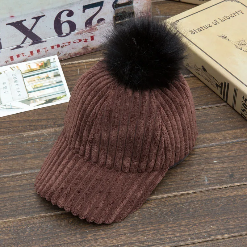 Women Faux Buckskin Ball Suede Cap Adjustable Baseball Hats Solid Hip Hop Winter Autumn Warm Caps FEA889