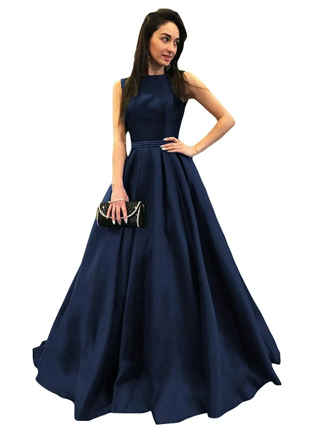 Navy Blue Блестящие стразы, платья подружки невесты, бальное платье, длина до пола, свадебные вечерние платья для гостей, вечерние платья, vestido de festa longo, платья для выпускного вечера - Цвет: Navy Blue