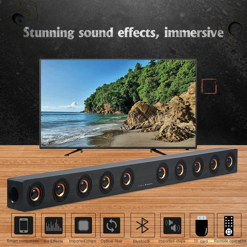 Wireless Wooden TV Soundbar Bluetooth Speaker 40W
