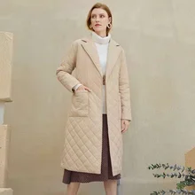 2021 New Fashion Street Solid Color Foreign Trade Medium Long Diamond Lattice with Medium Long Light Cotton Clothes Women's Coat