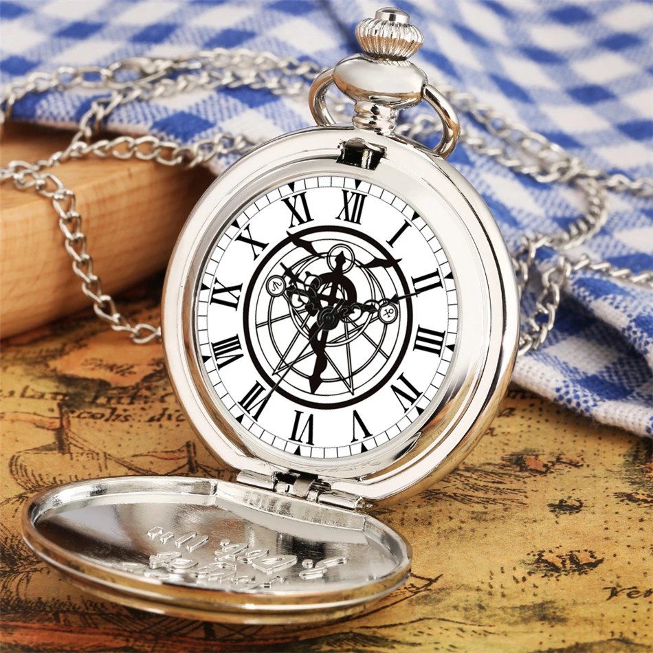Fullmetal Alchemist Anime Themed Quartz Pocket Watch Necklace Clock Roman Numerals Dial Sweater Chain Pendant Vintage Watches Pocket Fob Watches Aliexpress