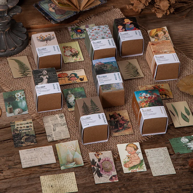 100 Uds colección de libros Vintage 2 series de papel Kraft Mini tarjeta de felicitación postal Material para decoración casera Retro LOMO Card