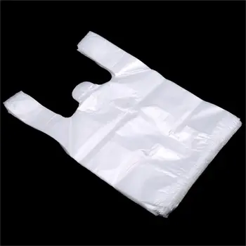 

100Pcs/Pack Supermarket Plastic Bags With Handle Useful Plastic Shopping Bag Transparent Shopping Bag Food Packaging Tools