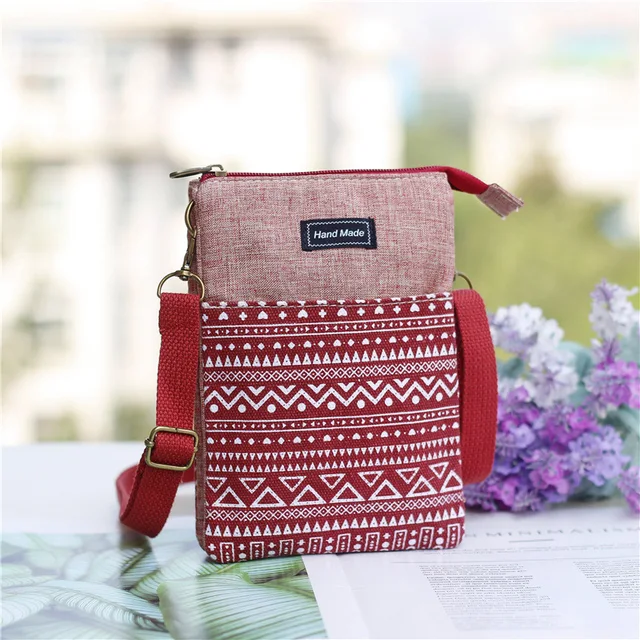Women Leaf Large Screen Mobile Phone Bag  Capacity Canvas Messenger Bag Ladies Shoulder Bag 28