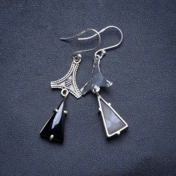 

Natural Black Onyx Handmade Unique 925 Sterling Silver Earrings 2" X4544