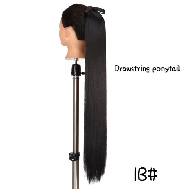 MSTN 30-Inch Synthetic Hair Fiber Heat-Resistant Straight Hair With Ponytail Fake Hair Chip-in Hair Extensions Pony Tail Wigs M2-1B-Black