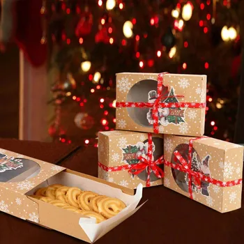 

10PCS Christmas Cookie Boxes Bakery Gift Boxes European New Style Kraft Paper Box Kraft Paper Large Christmas Candy Box