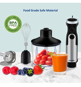 BioloMix 1200W 5-in-1 Immersion Hand Stick Blender Mixer Vegetable Meat Grinder 800ml Chopper Whisk 600ml Smoothie Cup 5