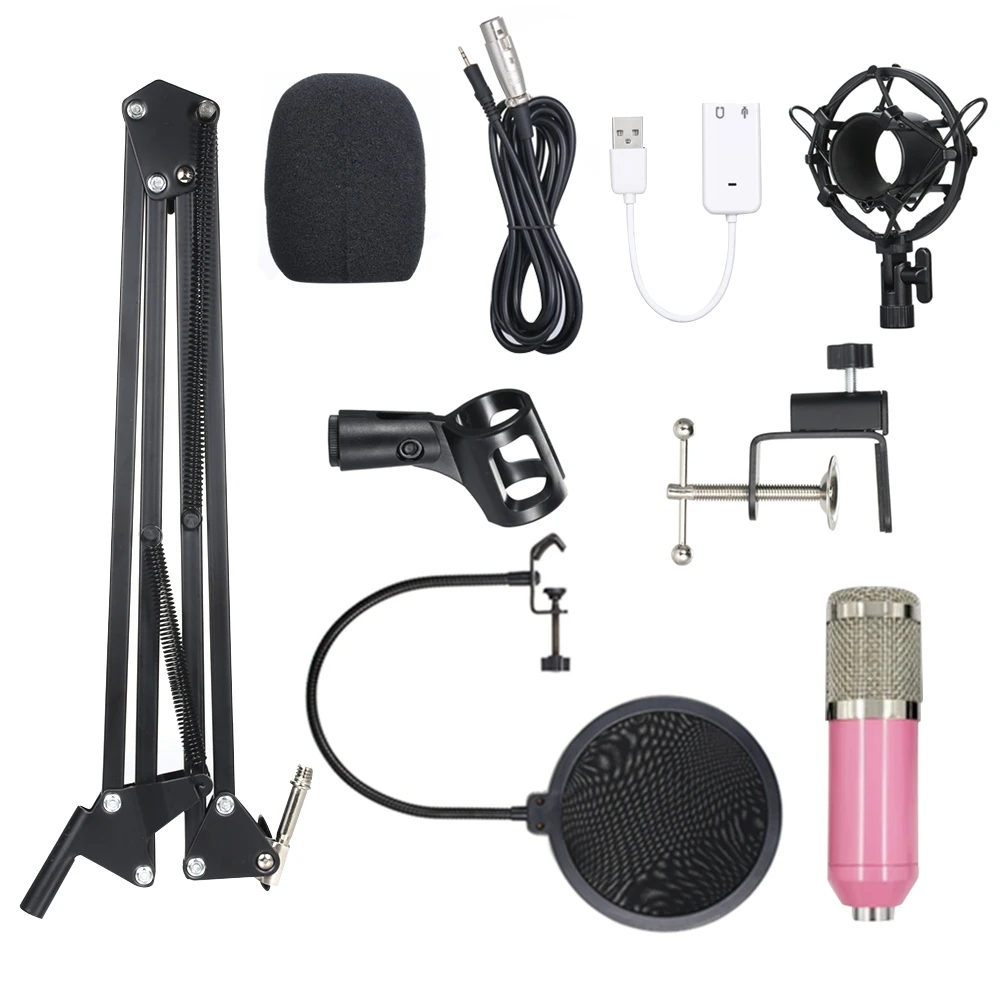 Condenser Microphone Lit Pro Audio Studio Recording Brocasting Adjustable Mic Suspension Arm Filter Microphone For PC Studios - Цвет: Красный
