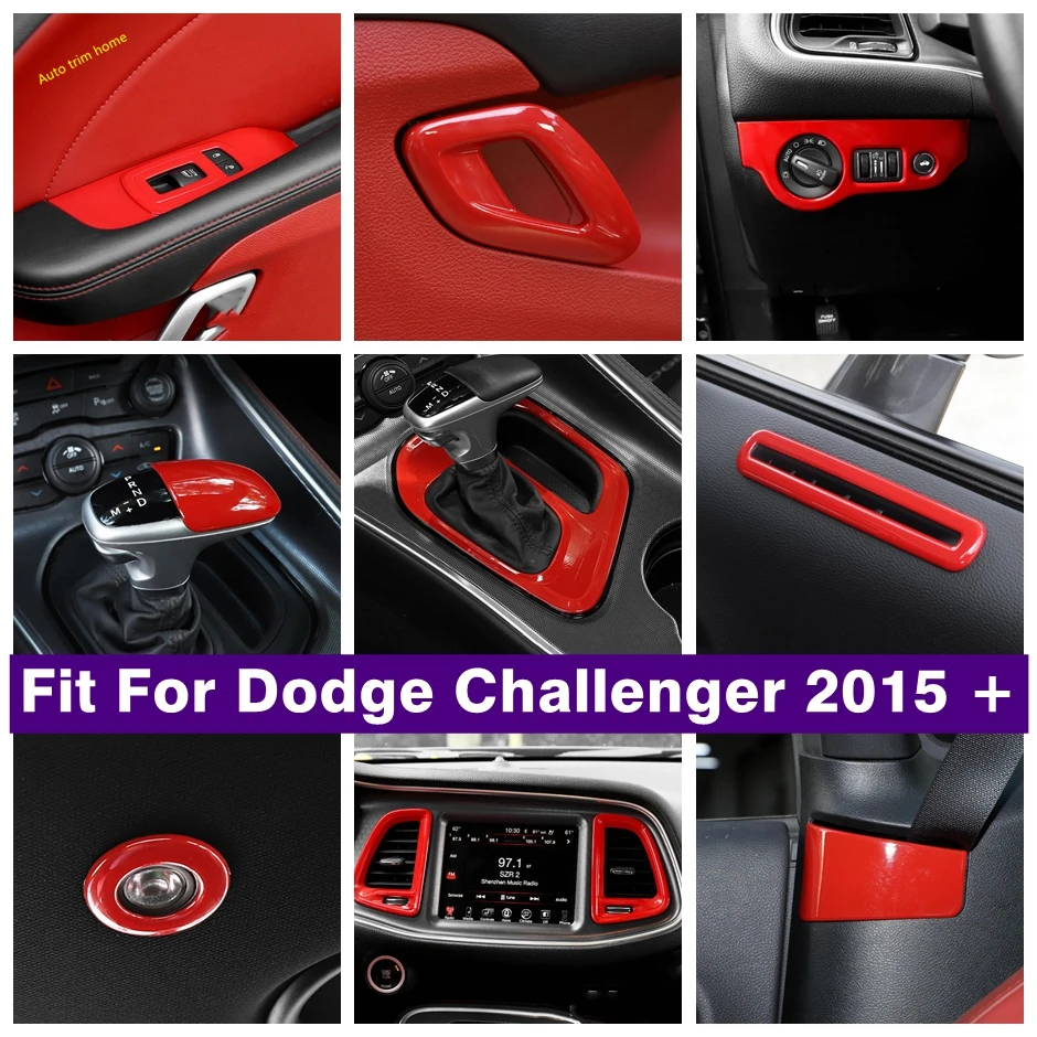 

Gear Shift Knob Air AC Head Lamps Switch Door Handle Lift Button Cover Trim Fit For Dodge Challenger 2015 - 2021 Red Accessories