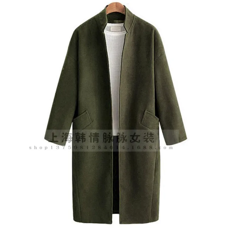 Fashion Casual Long Wool Blend Ladies Coat Solid Slim Women's Jacket Open Stitch Korean Womens Fashion Coat