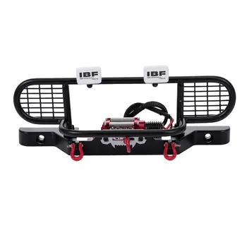 

For Trx-4 Rc 4wd Axial Scx10 Climbing Car Front And Rear Bumper With 6 Led Square Lamp Metal Winch Model Accessories