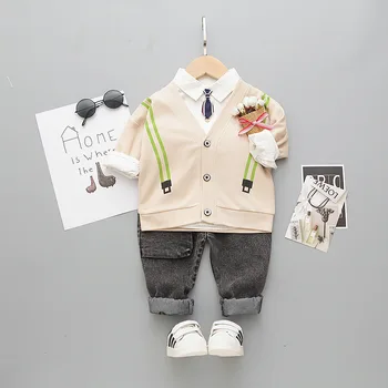 

Baby Boy 3Pieces Clothing Set White Shir t+Coat+Pants Boys Fall Outfits Children Tracksuit