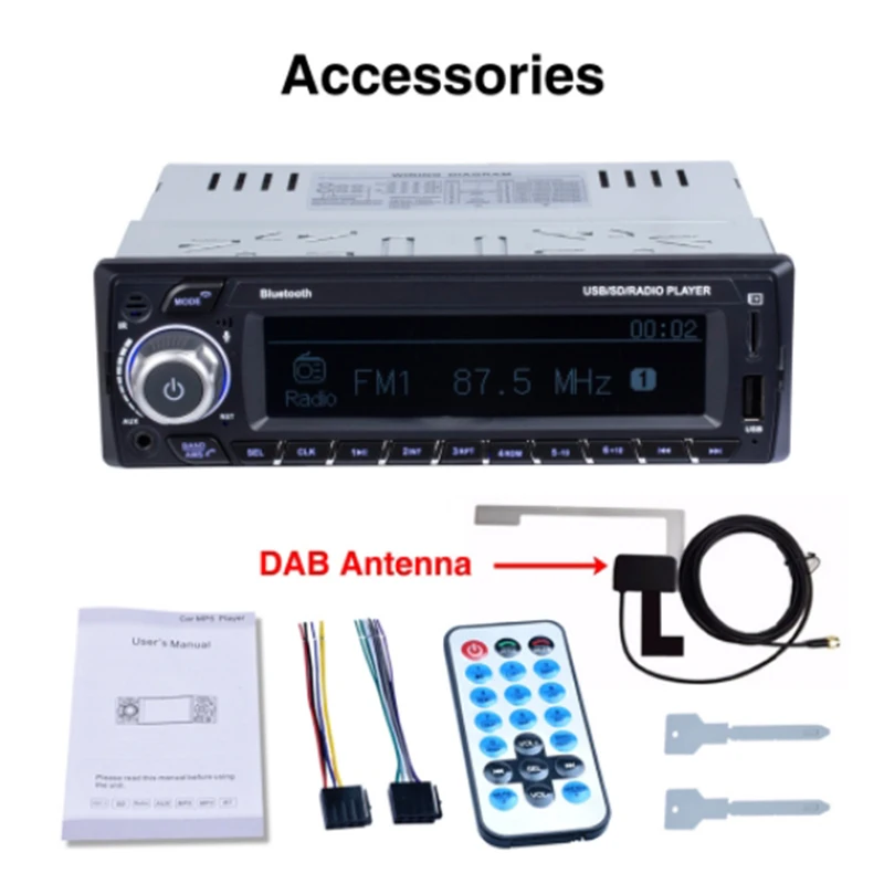 1Din DAB+ приемник автомобильный Радио MP3 Стерео Авторадио Поддержка AM FM RDS Bluetooth USB SD AUX с DAB антенной