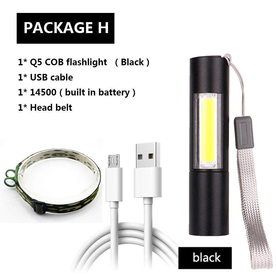 Package H 2 в 1 XM-L T6 внешний аккумулятор светодиодный фонарь 3 режима переключатель зум-объектив Встроенный перезаряжаемый аккумулятор 18650 Головной фонарь - Испускаемый цвет: Package H