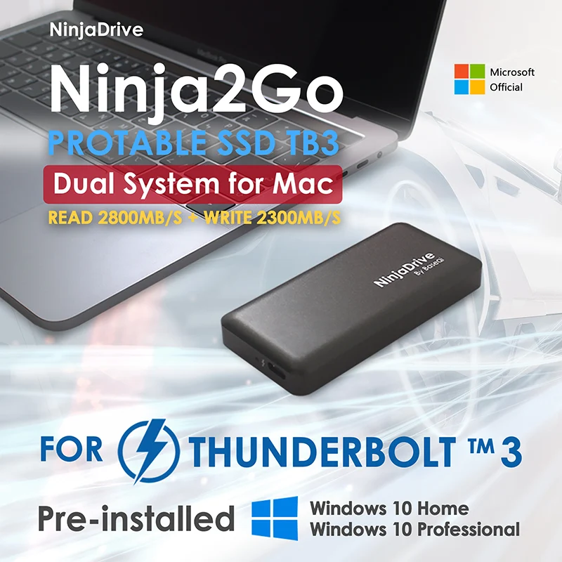 NinjaDrive для MacBook Air Pro 13/15 дюймовый твердотельный съемный диск 1ТБ/2 ТБ содержит Windows 10