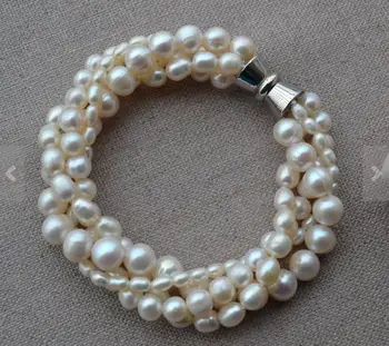 

Wedding Pearl Bracelet 4 rows White Color Genuine Freshwater Pearl Bracelet Magnet Clasp Charming Women Gift