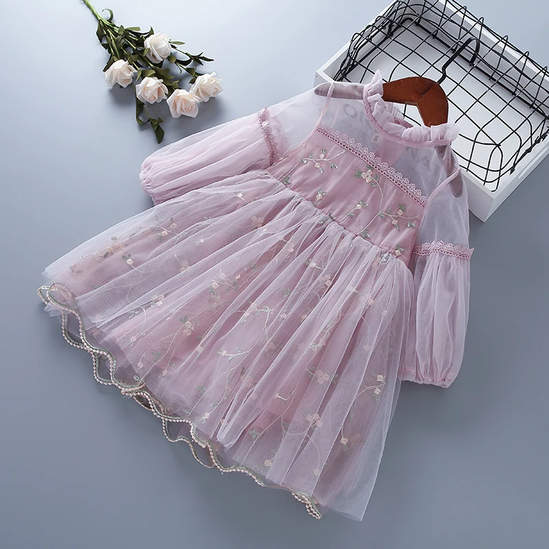 Girls Dress 3-7 Year Girl Clothes Spring Autumn Chiffon Mesh Lace Floral Kid Children Girl Princess Dresses
