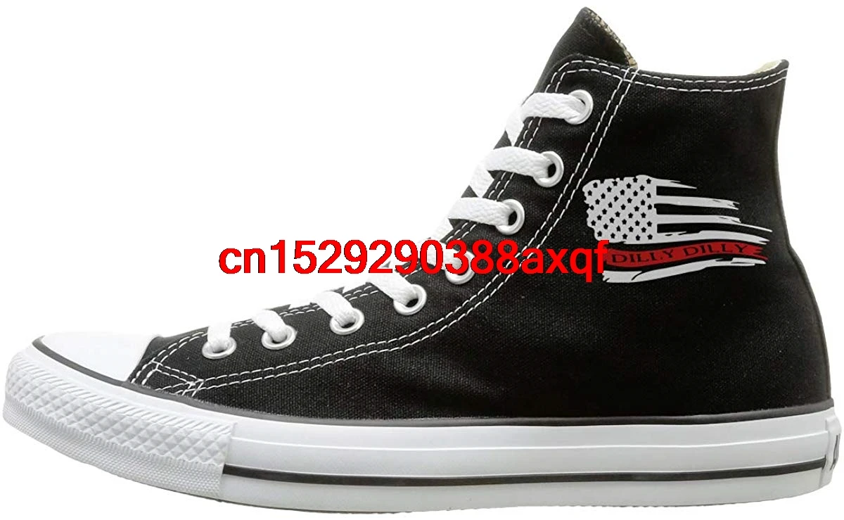 

Canvas Shoes Dilly Dilly Red Line Fire Fighter Fashion High Top Lace Ups Sport Sneakers For Men's Women's