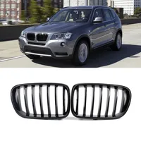 One Pair ABS 2010-2013 Glossy Black Car Front Gril For BMW X3 F25 1 Line Slats Front Bumper Kidney Grille Auto Accessories