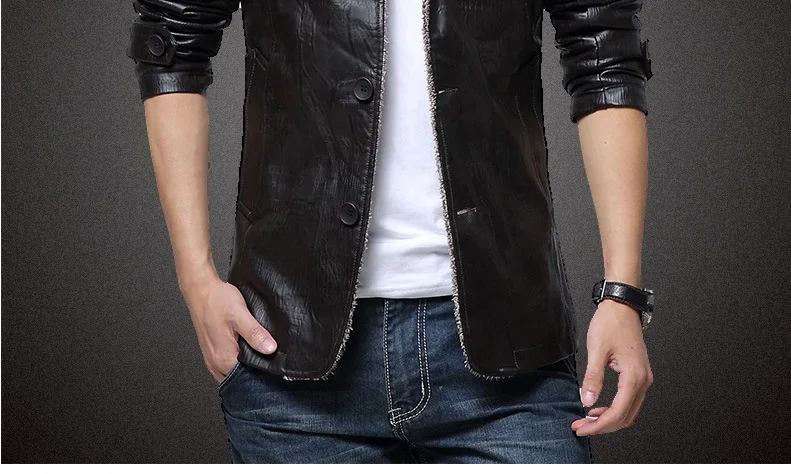 Winter New Style Men Korean-style Slim Fit Fashion-Leather Coat Warm Men's plus Velvet PU Leather Jacket Large Size Casual