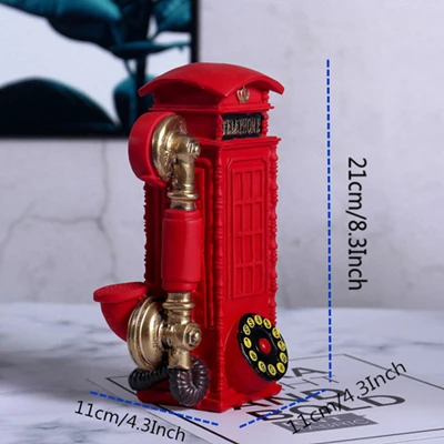 VILEAD 21cm Resin Telephone Booth Figurines Creative European Call Box Piggy Bank Decoration Hogar Handmade Crafts Vintage Gifts - Цвет: Red Telephone